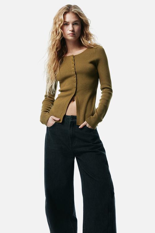 Rib-knit cardigan - dark khaki green