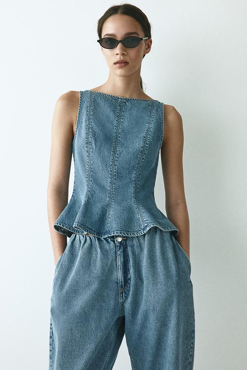 Denim peplum top - denim blue
