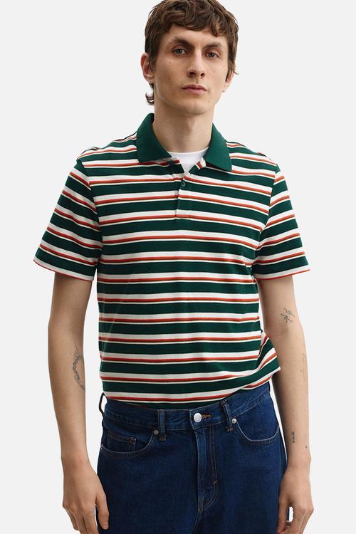 Slim fit polo shirt - dark green/striped