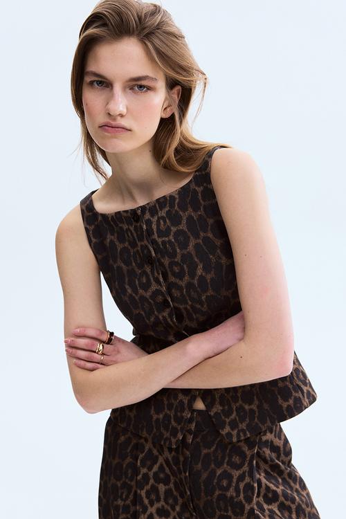 Tailored waistcoat - brown/leopard print
