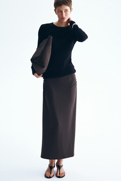 Draped midi skirt - dark brown