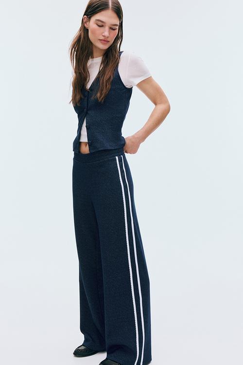 Lace-trimmed jersey trousers - dark blue