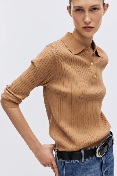 Rib-knit top - dark beige