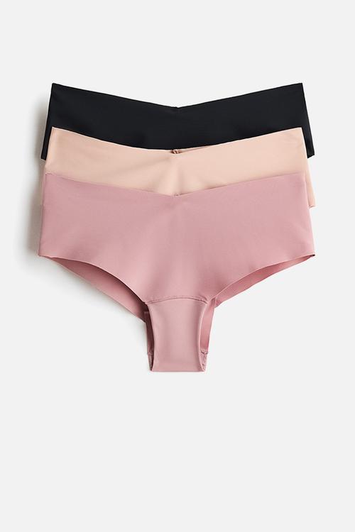 3-Pack invisible hipster briefs with lycra? - black/beige/pink