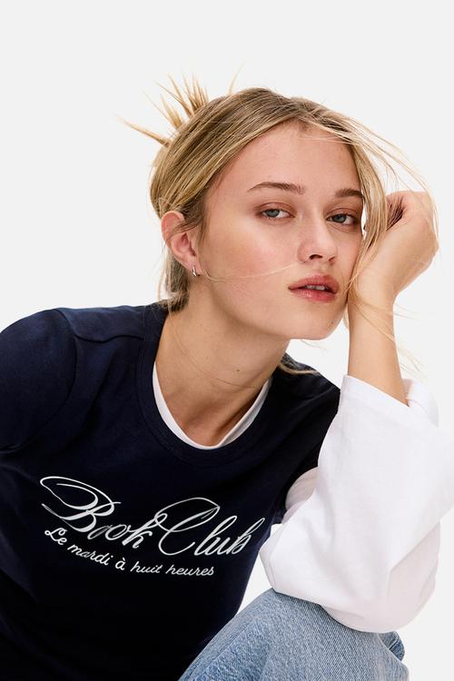 Print-motif T-shirt - navy blue/book club