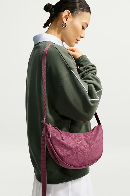 Aura crescent floral embossed crossbody bag - pink smoke