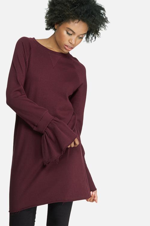 Rib detail flared cuff sweat dress