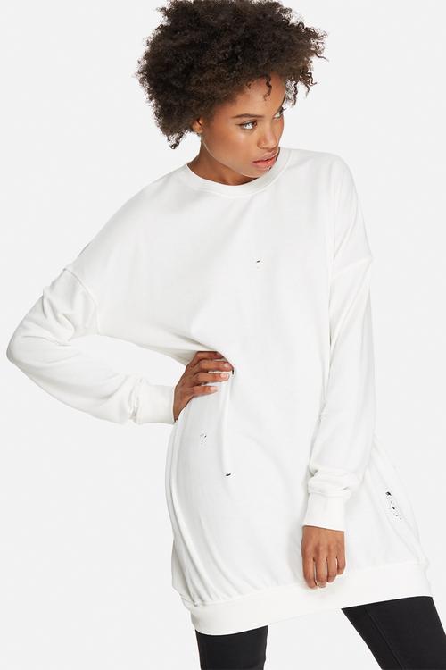 Distressed ribbed oversized sweat dress