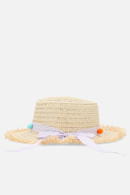 Straw summer hat - natural & lilac