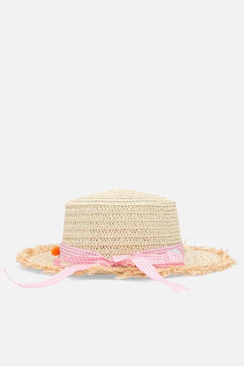Straw summer hat - natural & pink