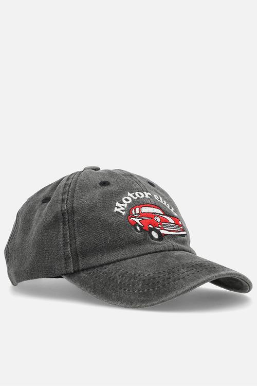 Embroidered motor club cap - black