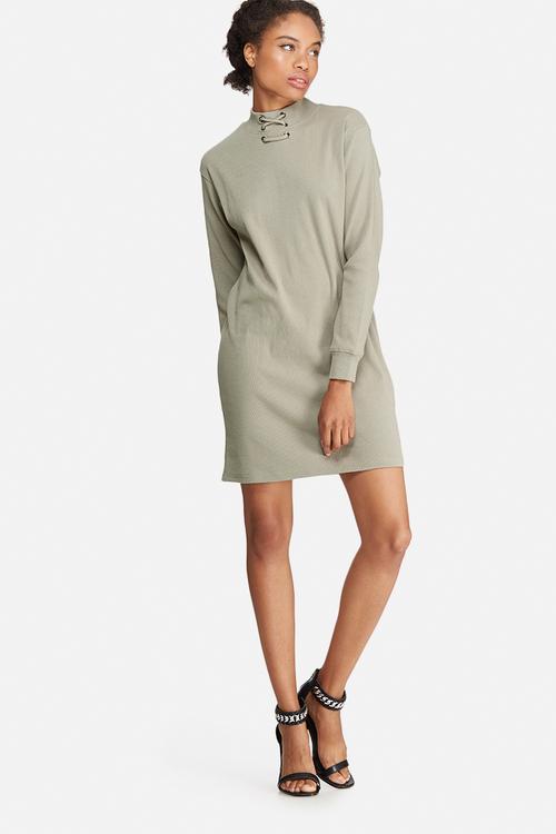 Eyelet neck detail rib sweat dress