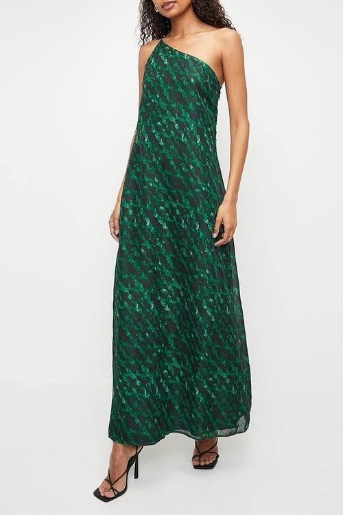 Printed asymmetric maxi dress - green