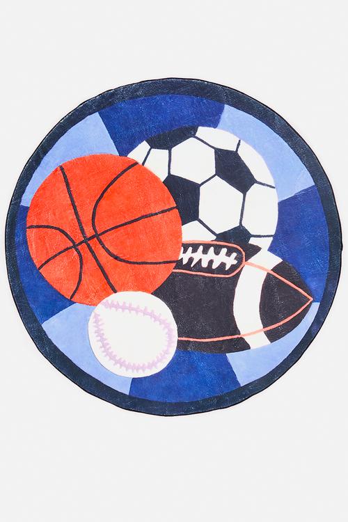Assorted ball graphic rug - bue/multi