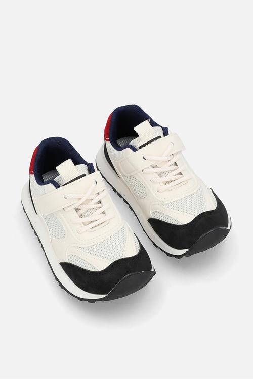 Mesh design sneakers - neutral multi/red