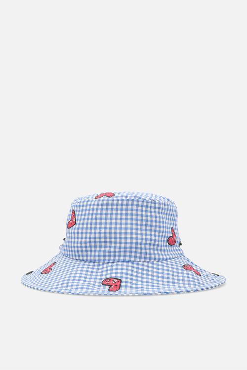 Gingham drawstring bucket hat - blue/aop