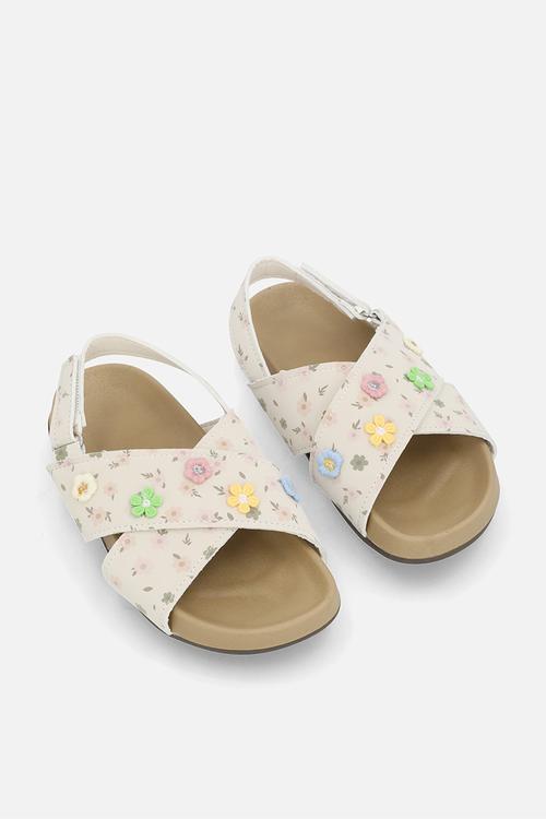 Floral aop crosssover slides - white