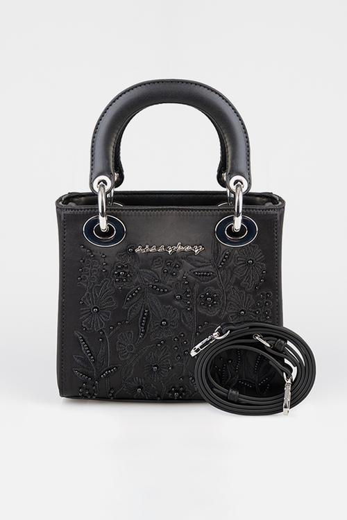 Embroidared Mini Bag With Beaded Detail - Black