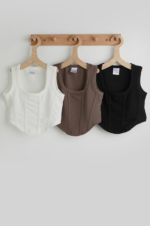 3 pack corseted top - black/brown/white
