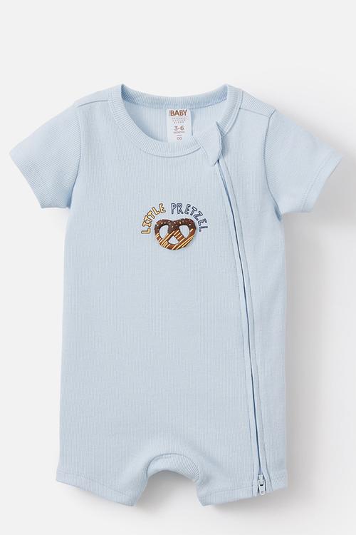Growie Short Sleeve Zip Romper - Blue Whisper/Little Pretzel