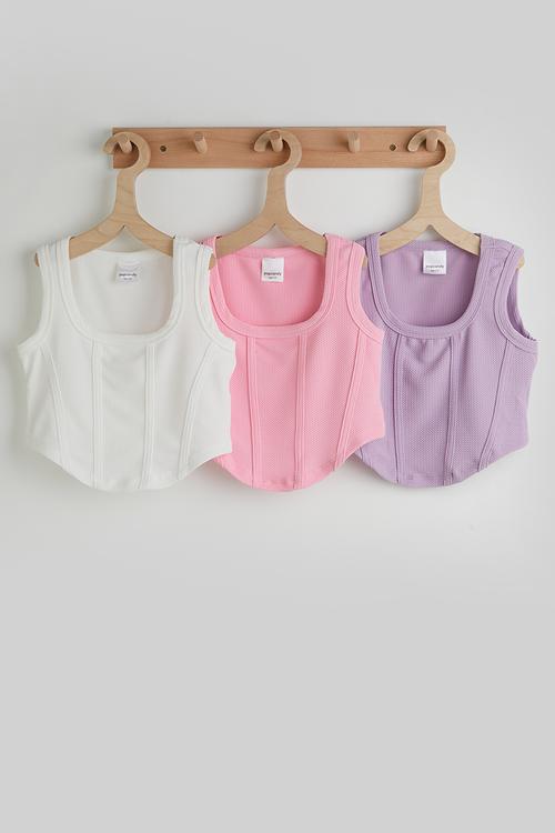 3 pack corseted top - pink/lilac/white