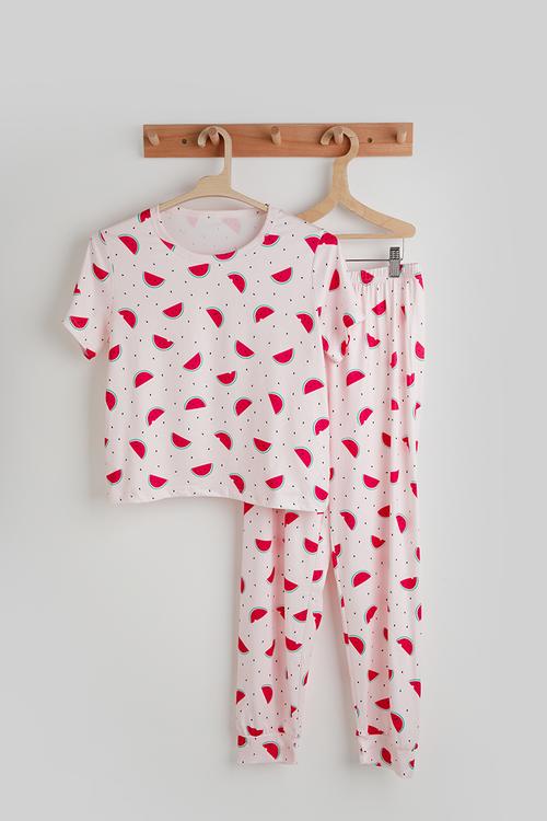 Aop sleep shirt and shorts - pink