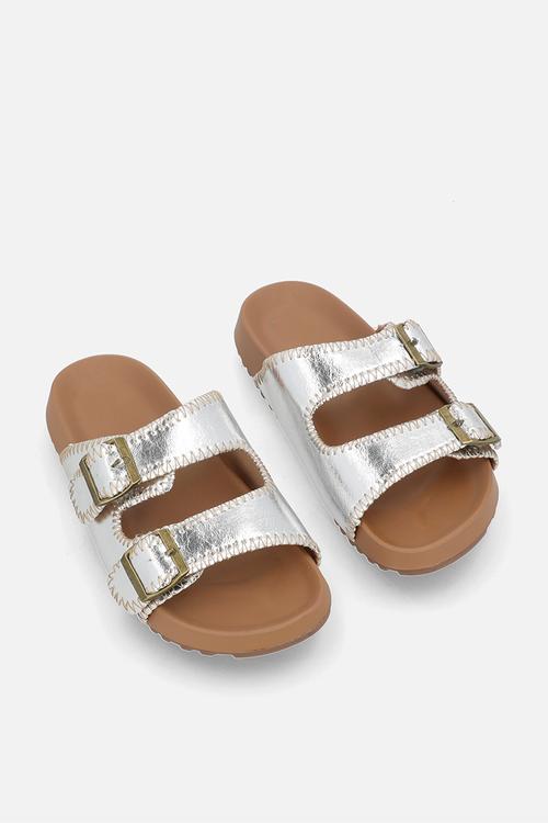 Metallic double buckle slides - silver
