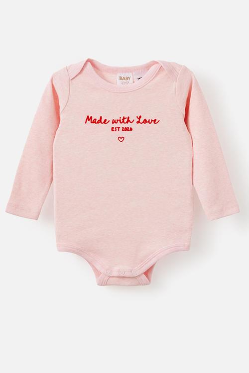 Organic Long Sleeve Bubbysuit - Pop Pink Marle/Made With Love