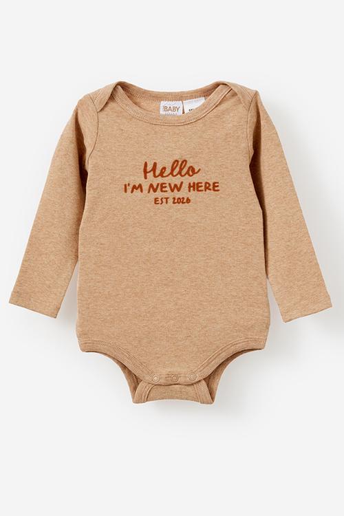 Organic Long Sleeve Bubbysuit - Caramel Fudge Marle/Hello