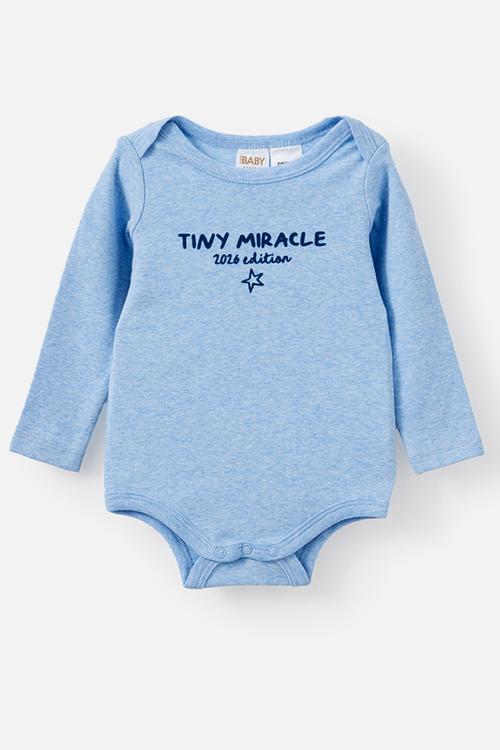 Organic Long Sleeve Bubbysuit - Bluebell Marle/Tiny Miracle
