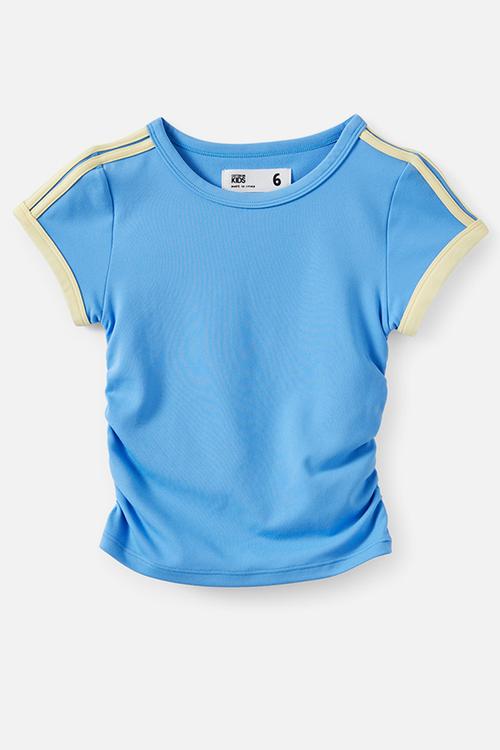 Soft Stretch Gathered Short Sleeve Baby Tee - Blue Bonnet/Baby Yellow