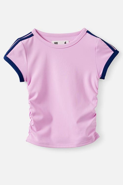Soft Stretch Gathered Short Sleeve Baby Tee - Pale Violet/Denim Navy