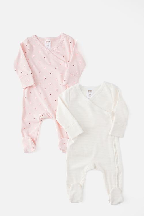 2Pk Organic Wrap Zip Romper - Pop Pink Marle/Spot & Pop Pink Marle/Stripe