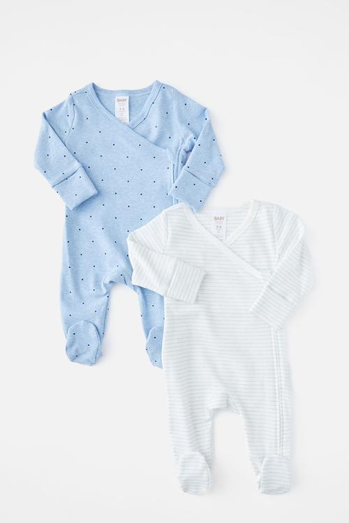 2Pk Organic Wrap Zip Romper - Bluebell Marle/Spot &Bluebell Marle/Stripe