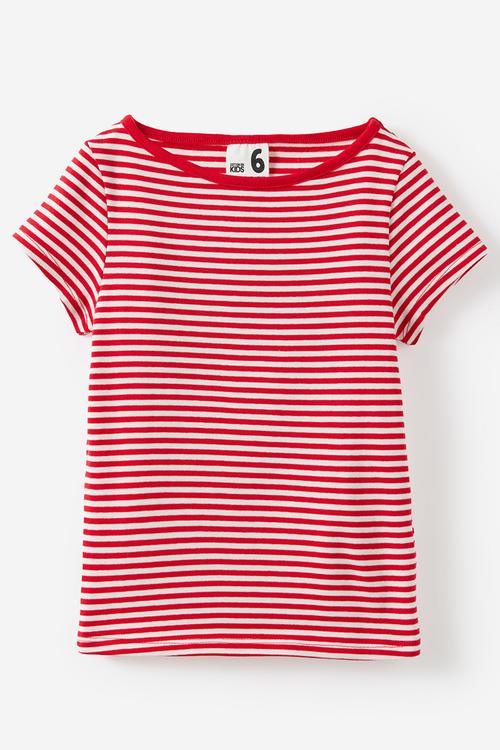 Fitted Short Sleeve Essential Boat Neck Tee - Varsity Red/Vanilla Stripe
