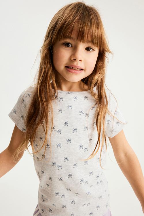 Fitted Short Sleeve Essential Boat Neck Tee - Grey Marle/Bow Yardage