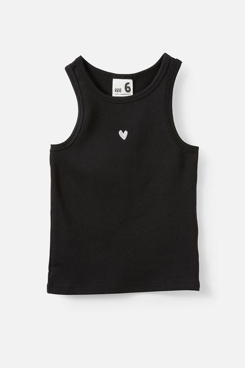 Fitted Essential Racer Back Tank - Black/Vanilla Heart