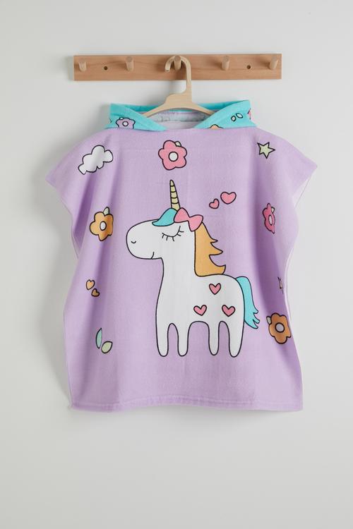 Unicorn-themed hooded towel - purple