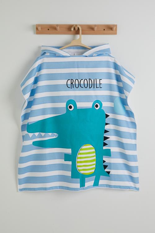 Croc graphic hooded towel - blue stripe