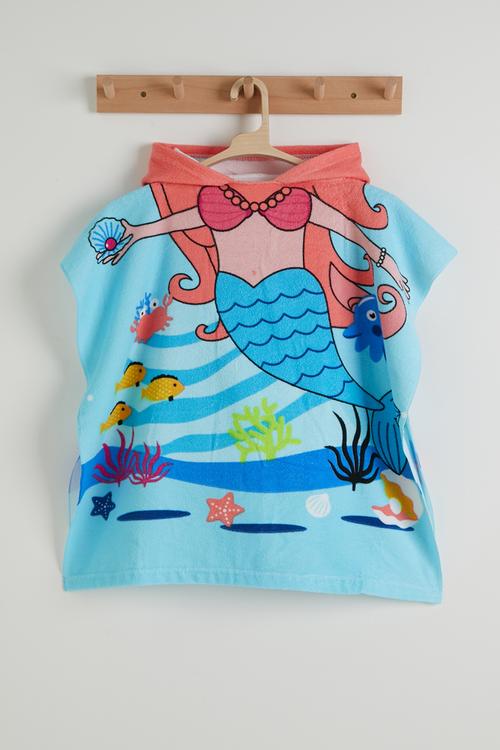 Mermaid-themed hooded towel - light blue