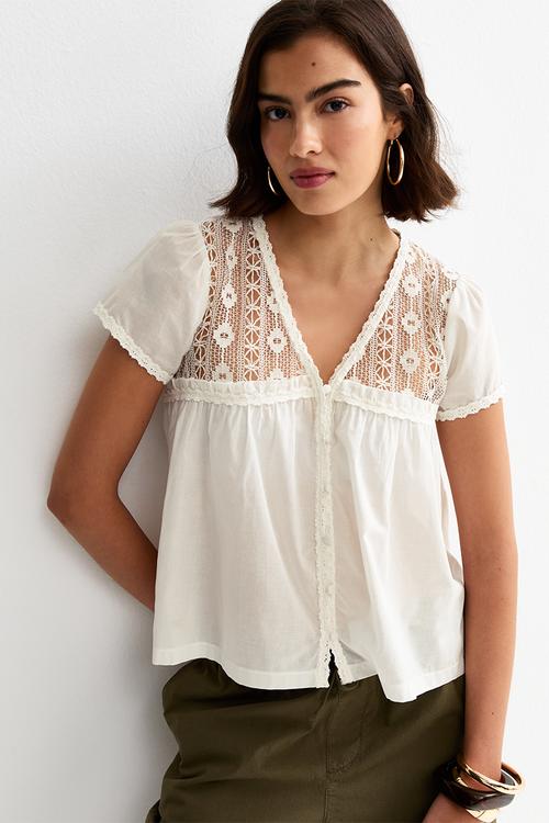 Libbi lace vnk btn blouse - cream