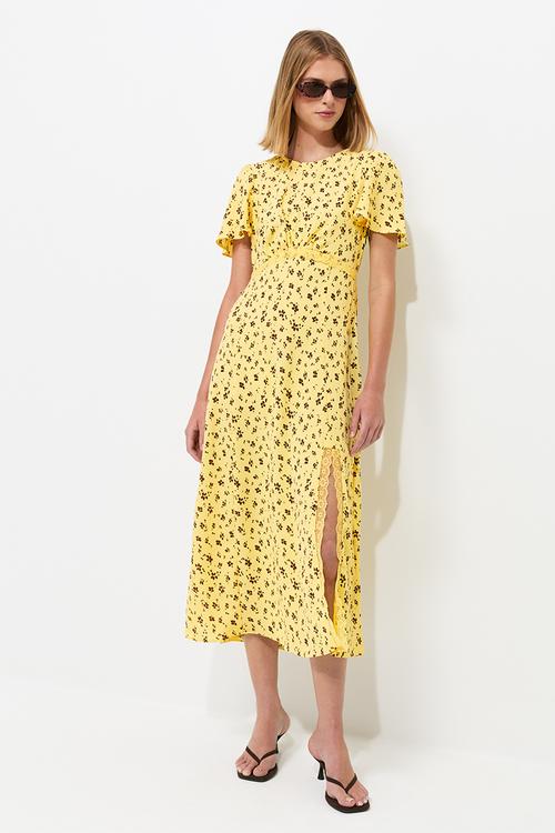 Primrose flrl lace carol midi - Yellow ditsy