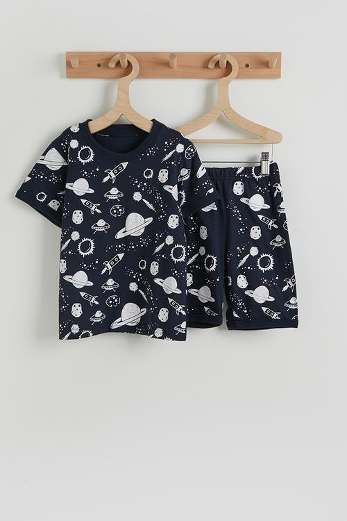 Aop tee and shorts - dark navy