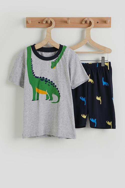 Dino tee and aop shorts - grey/navy