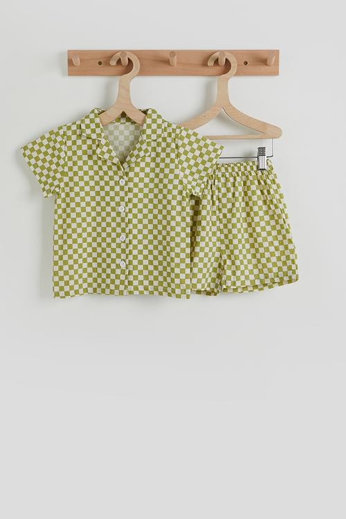 Check shirt and shorts - green