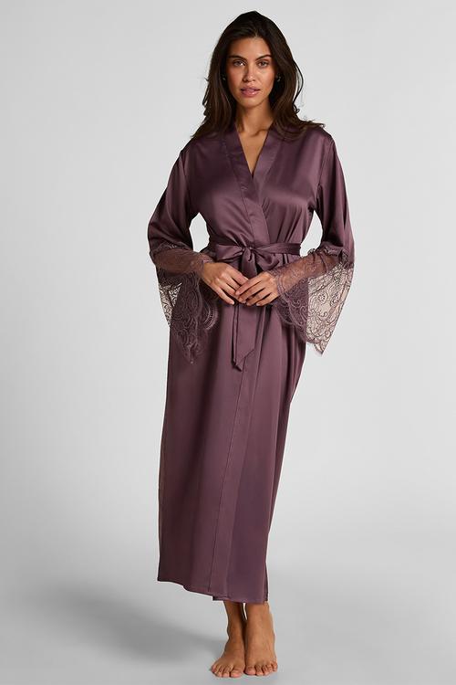 Kimono long satin lace robe - ephemera
