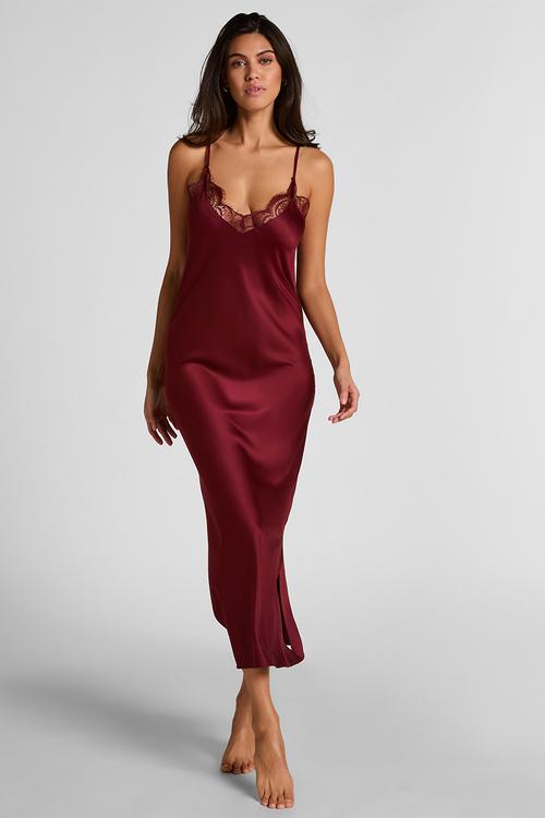 Sd satin lace long nightie - cabernet