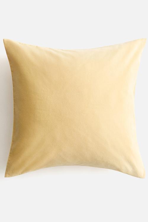 Cotton velvet cushion cover - light yellow