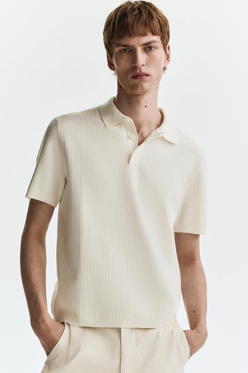 Regular fit textured-knit polo shirt - white