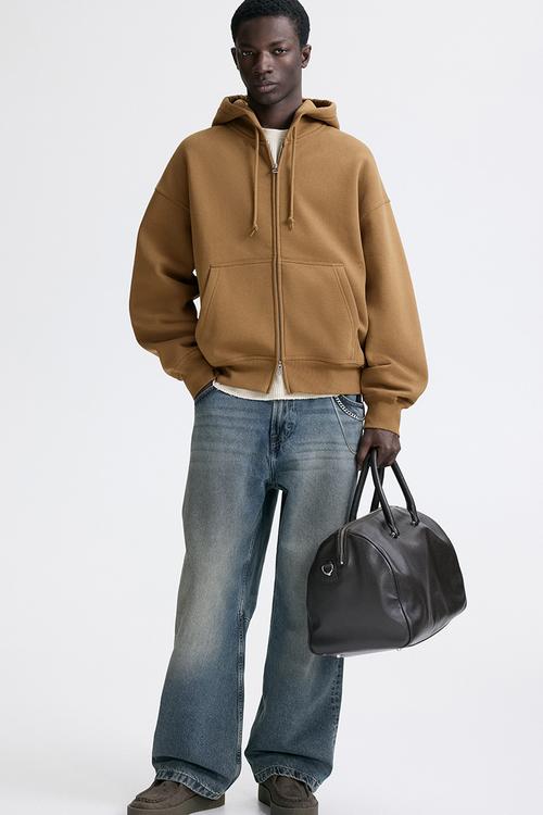Oversized fit zip-through hoodie - dark beige